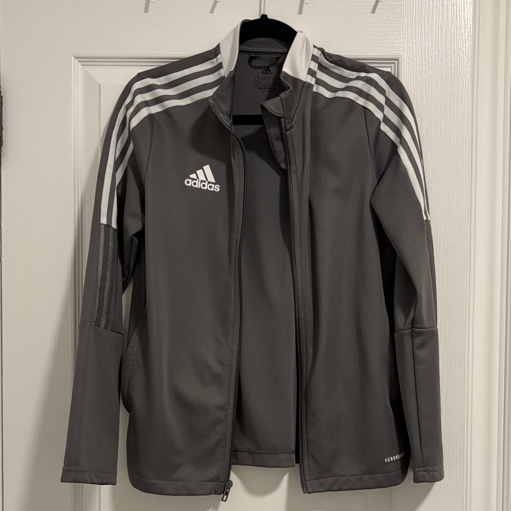 Boy’s Adidas Charcoal Jacket with White Stripes